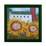 Girasoles amarillos y caja de regalo roja del gran