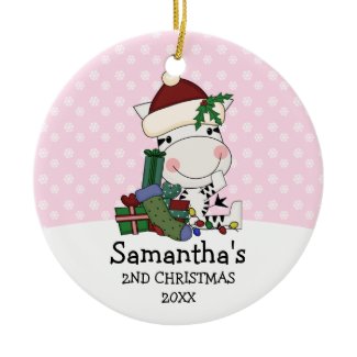 Girl 2nd Christmas Santa Zebra Personalized Christmas Ornament