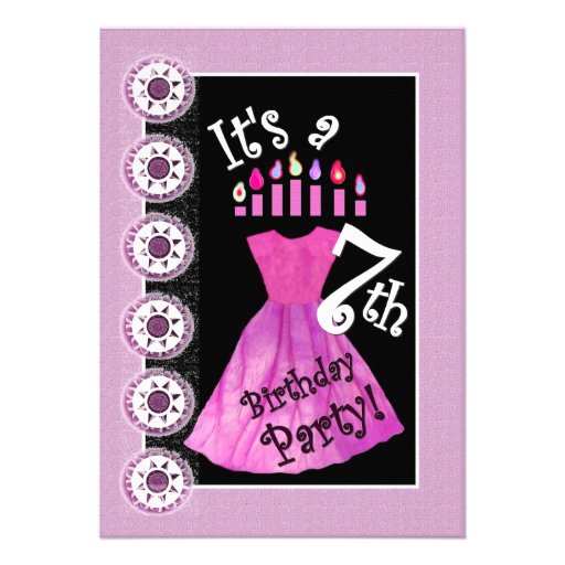 Girl 7th Birthday Party PINK Dress Template W1171 Custom Invitation