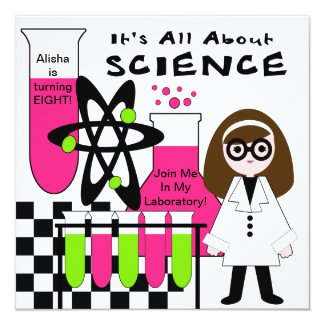 Girl All About Science Birthday Party Invitation