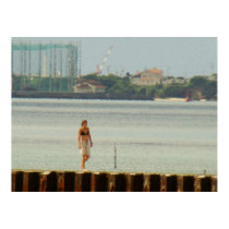 Girl along the jetty Art Print