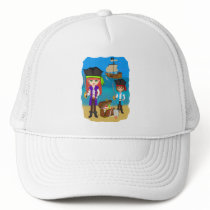 Girl and Boy Pirates with Ship on Beach Hat