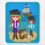 Girl and Boy Pirates with Ship on Beach Mousepad