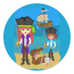 Girl and Boy Pirates with Ship on Beach Sticker
