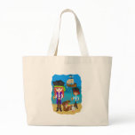 Girl and Boy Pirates with Ship on Beach Tote Bag