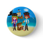 Girl and Boy Pirates with Treasure Button