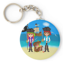 Girl and Boy Pirates with Treasure Keychain