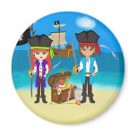 Girl and Boy Pirates with Treasure Magnet