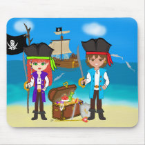 Girl and Boy Pirates with Treasure Mousepad