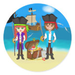 Girl and Boy Pirates with Treasure Stickers