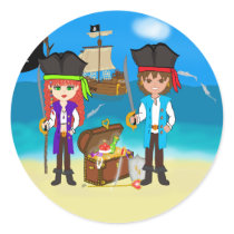 Girl and Boy Pirates with Treasure Stickers
