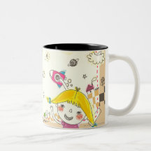 Girl and boy playing by blackboard mug