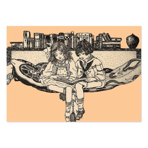 Girl and Boy Reading Business Card (front side)