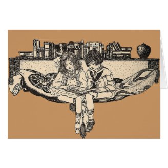 Girl and Boy Reading Card