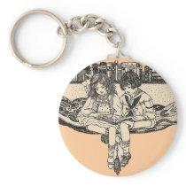 Girl and Boy Reading Keychain
