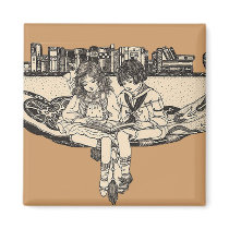 Girl and Boy Reading Refrigerator Magnets