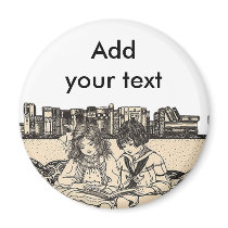 Girl and Boy Reading Refrigerator Magnet
