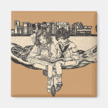 Girl and Boy Reading Refrigerator Magnets