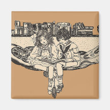 Girl and Boy Reading Refrigerator Magnets