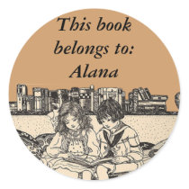 Girl and Boy Reading Round Sticker