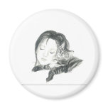 Girl and Cat Refrigerator Magnets