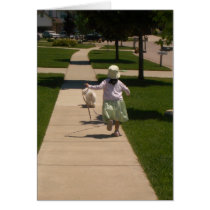 Girl and Dog on a Sidewalk cards