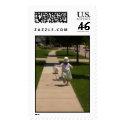 Girl and Dog on a Sidewalk postage