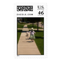 Girl and Dog on a Sidewalk postage by fearaen Girl and Dog on a Sidewalk postage