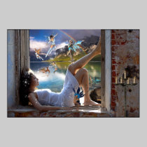 Girl and Fairies Poster Print