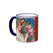 Girl and Flag 002 mugs by Vintage_Gifts Girl and Flag 002 mugs