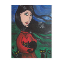 Girl and Her Black Cats postcards