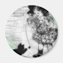 Girl and Kitten Artwork magnets