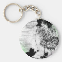 Girl and Kitten Artwork keychains