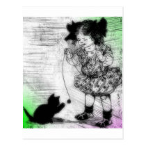 Girl and Kitten Artwork postcards