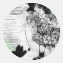 Girl and Kitten Artwork stickers