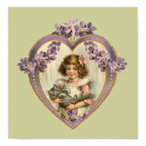 Girl And Kitten Heart posters by vintagetreasurechest Girl And Kitten Heart posters