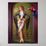 Girl and Parrot Pin Up Poster
