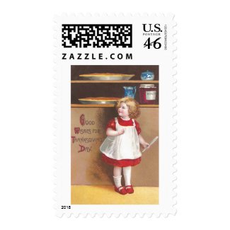Girl and Pumpkin Pies Vintage Thanksgiving Postage