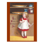Girl and Pumpkin Pies Vintage Thanksgiving Postcards