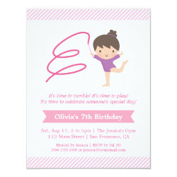 Girl and Ribbon Gymnastics Kids Birthday Party Personalized Announcements