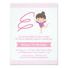 Girl and Ribbon Gymnastics Kids Birthday Party 4.25x5.5 Paper Invitation Card