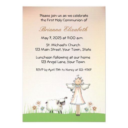 Girl Angel and Lamb First Communion Announcements
