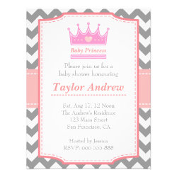 Girl Baby Shower - Baby Princess With Pink Crown Personalized Announcements