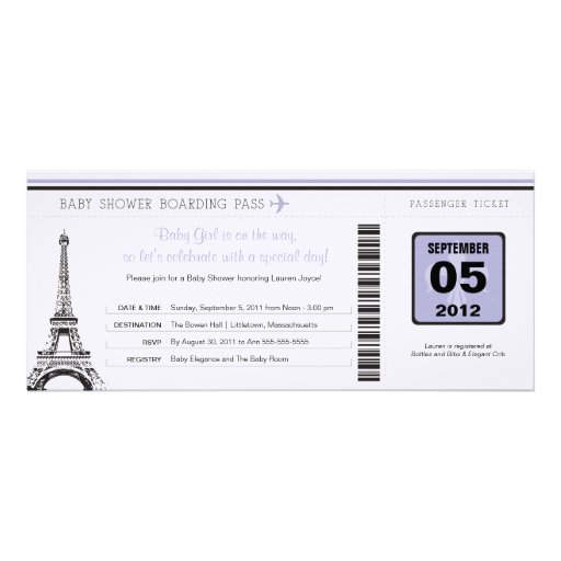 Girl Baby Shower Boarding Pass to Paris Announcement