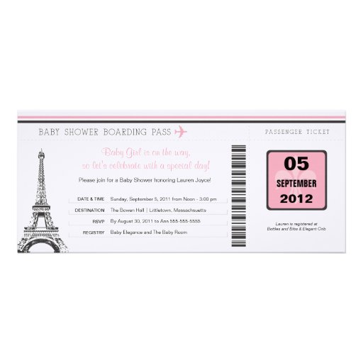 Girl Baby Shower Boarding Pass to Paris Announcement