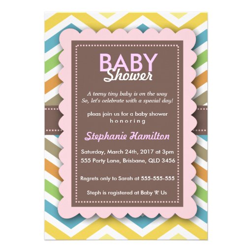 Girl Baby Shower Chevron Frame Colorful Personalized Invite