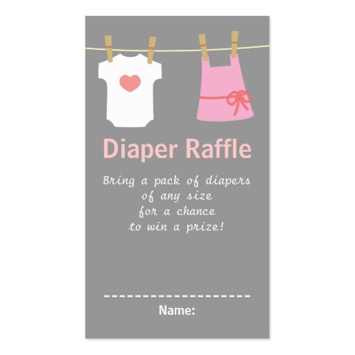 Girl Baby Shower, Clothes Diaper Raffle Tickets Business Cards (front side)