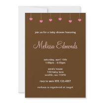 Girl Baby Shower Hanging Pink Hearts invitations by augustafternoon Girl Baby Shower Hanging Pink Hearts invitations