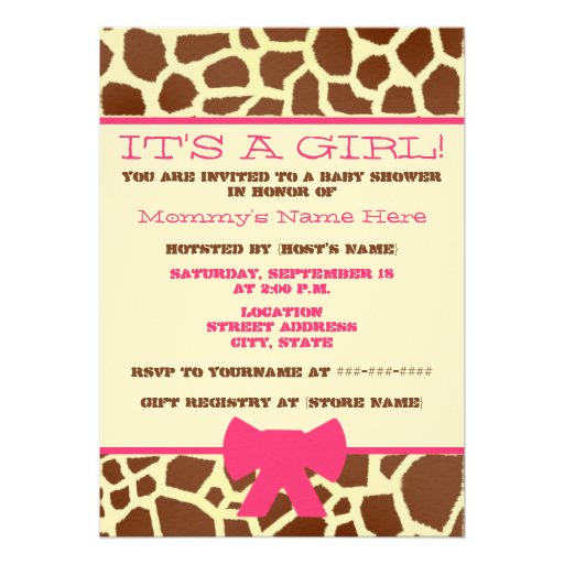 Girl Baby Shower Invitation - Giraffe Print & Pink from Zazzle.com