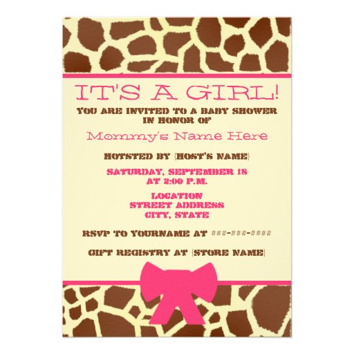 Girl Baby Shower Invitation - Giraffe Print & Pink